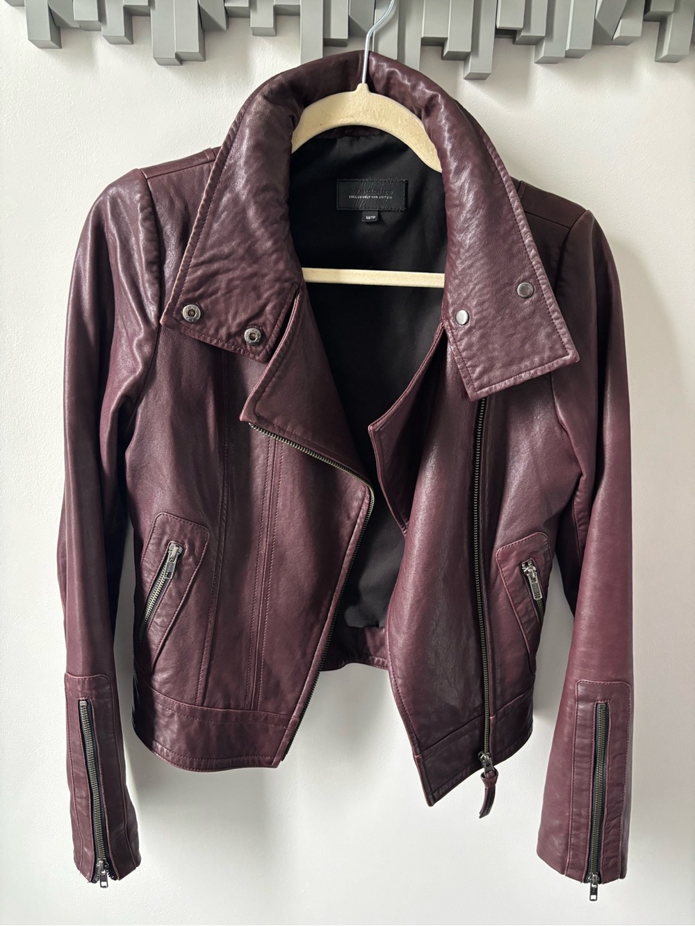 Mackage by Aritzia Burgundy Leather Moto Jacket